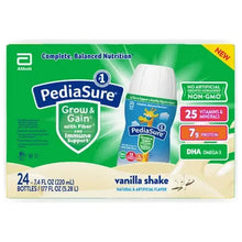 Pediasure Grow & Gain vanilla shake 24-bottle carton pack with nutrition badges