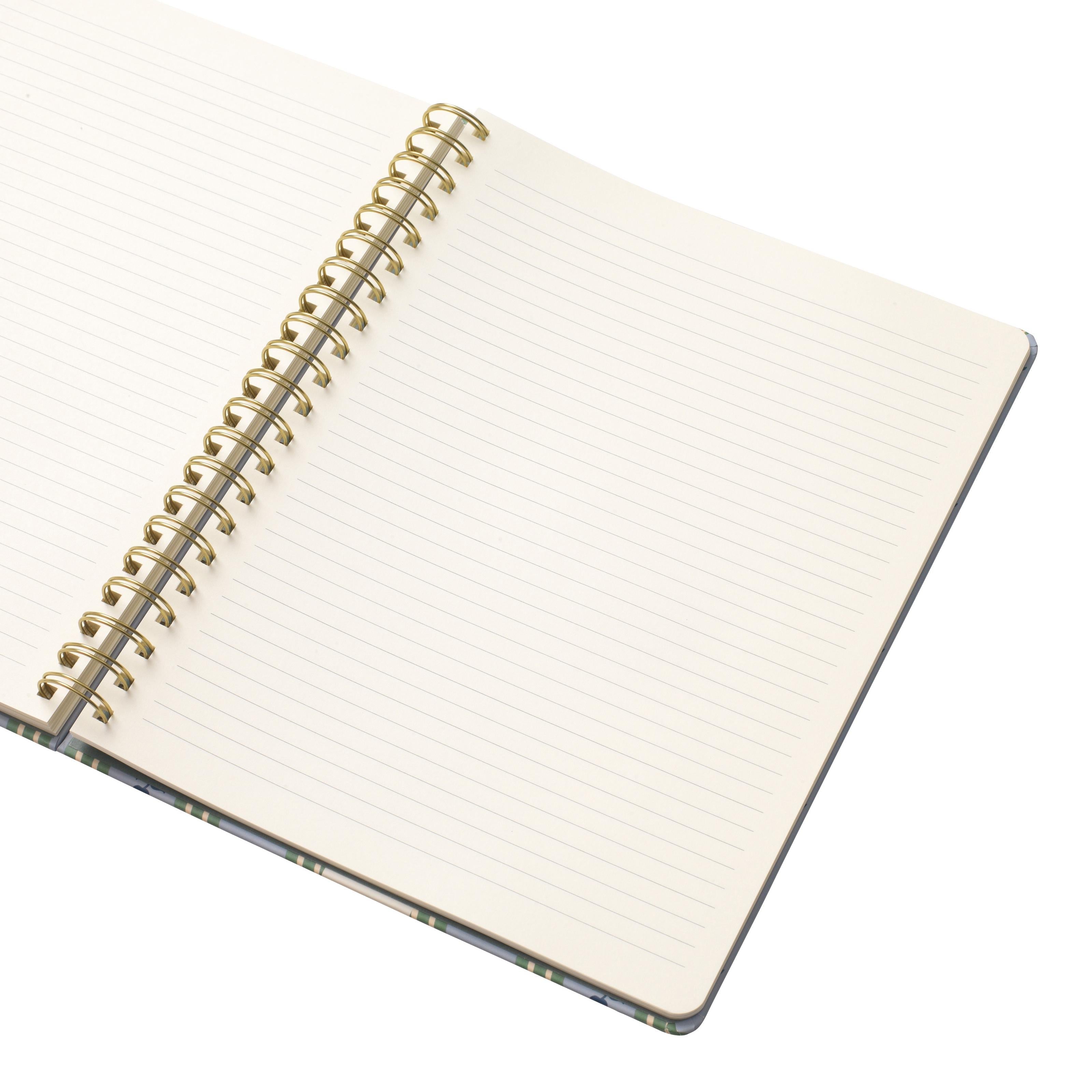 Papier To Go, College Ruled, Lined Notebook, Spiral, Hardcover, B5 Size - 7.1x 10", Stripe and Floral Print - Ric Rac, Blue