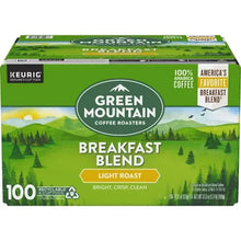 Green Mountain Breakfast Blend light roast K-Cup pod box, 100 count