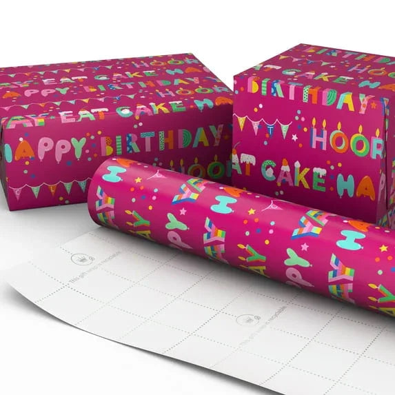 Hallmark Birthday Wrapping Paper Roll (Festive Lettering on Pink) 20 Sq. ft.