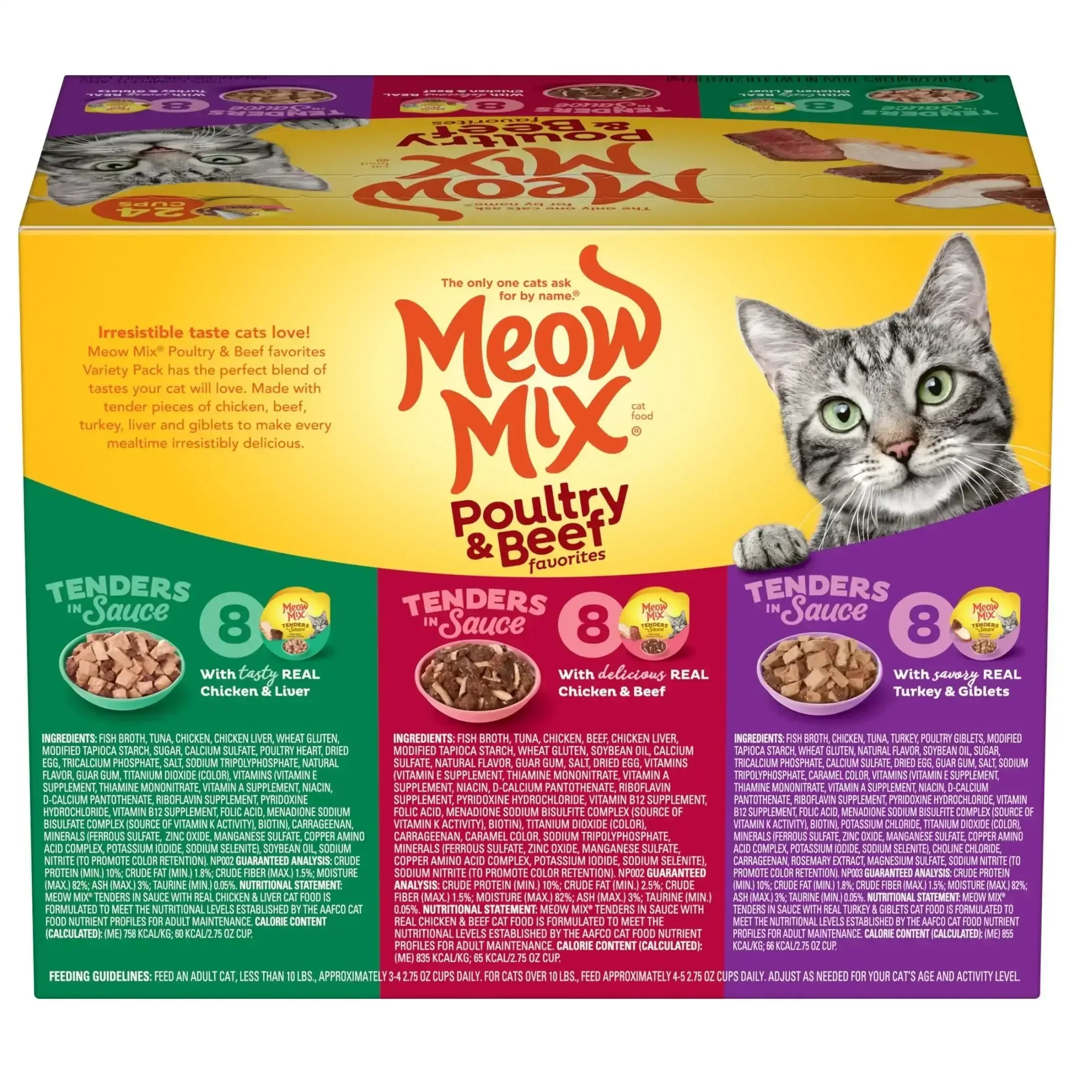 Meow Mix Tender Favorites Poultry & Beef Variety Pack, Wet Cat Food, 2.75 oz Cup