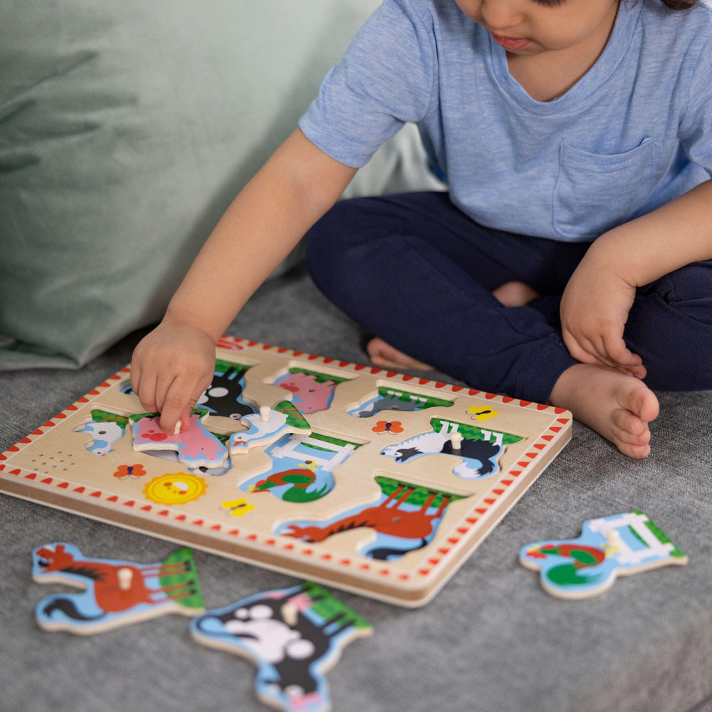 Melissa & Doug Farm Animals Sound Puzzle - Wooden Peg Puzzle with Sound Effects (8 Pcs) - USA MEGA SHOP