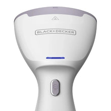 Top view of BLACK+DECKER garment steamer base with control button