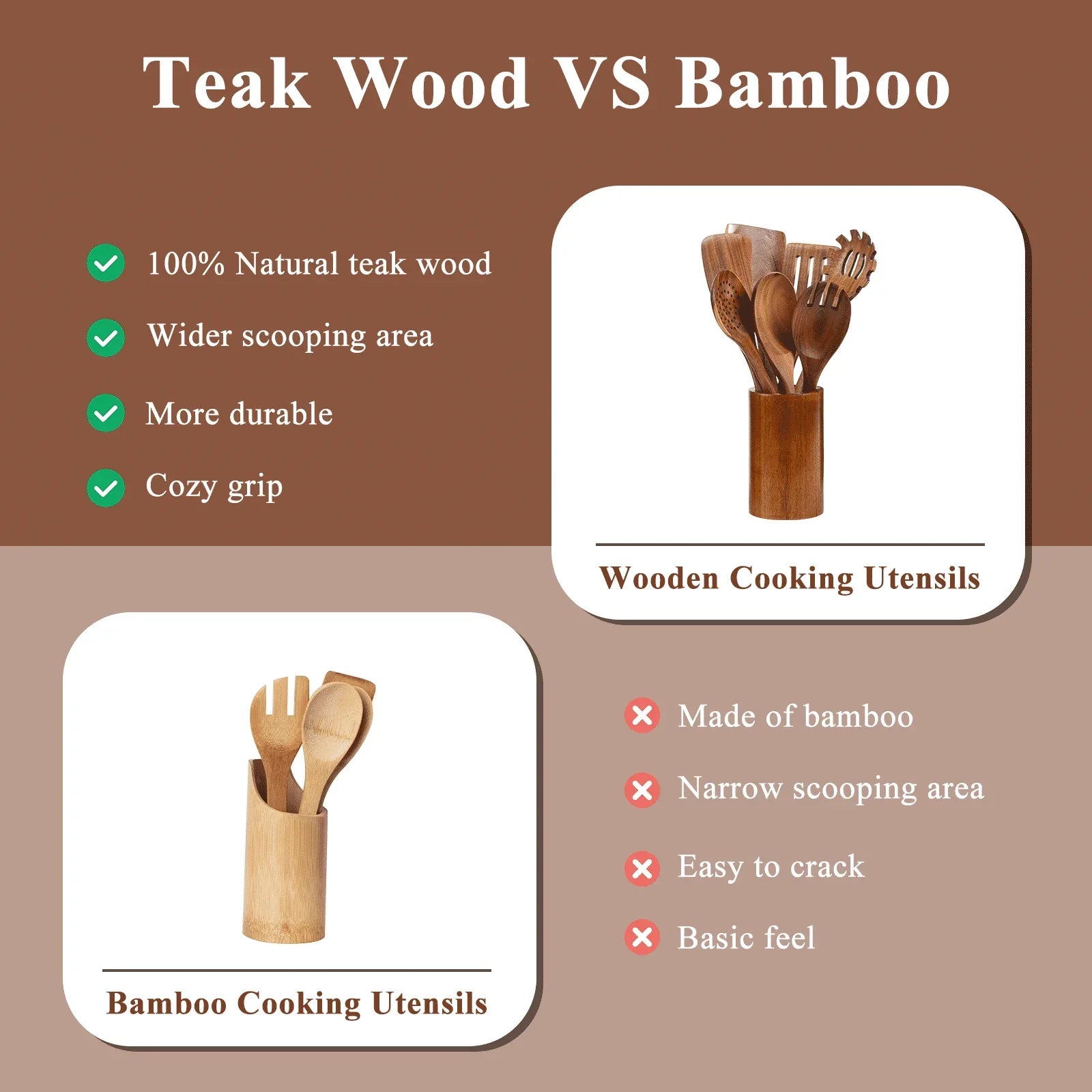 VAVSEA Thick Wooden Spoons for Cooking, 8 Pcs Natural Wooden Utensil for Cooking with Non-Stick, Heat Resistant, Wood Kitchen Utensil Set - USA MEGA SHOP
