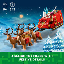 Santa's sleigh toy with red sleigh and brown reindeer figures in front