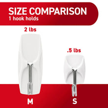 Hook size comparison showing M and S white wire hooks with load ratings