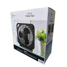 Mainstays 9-inch table fan retail box with pictured black fan