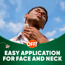 Insect repellent towelette applied to a face and neck