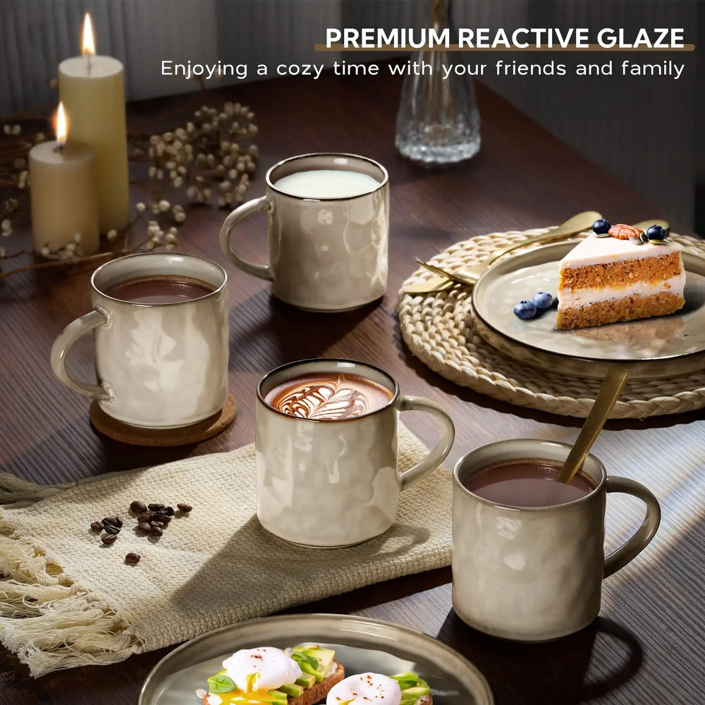 Vesteel Coffee Mug Set of 4, Ceramic Coffee Cups with Handles, 14oz Stoneware Mugs Set for Coffee Tea Milk, Wave Design Mug Gifts for Home Office Restaurant