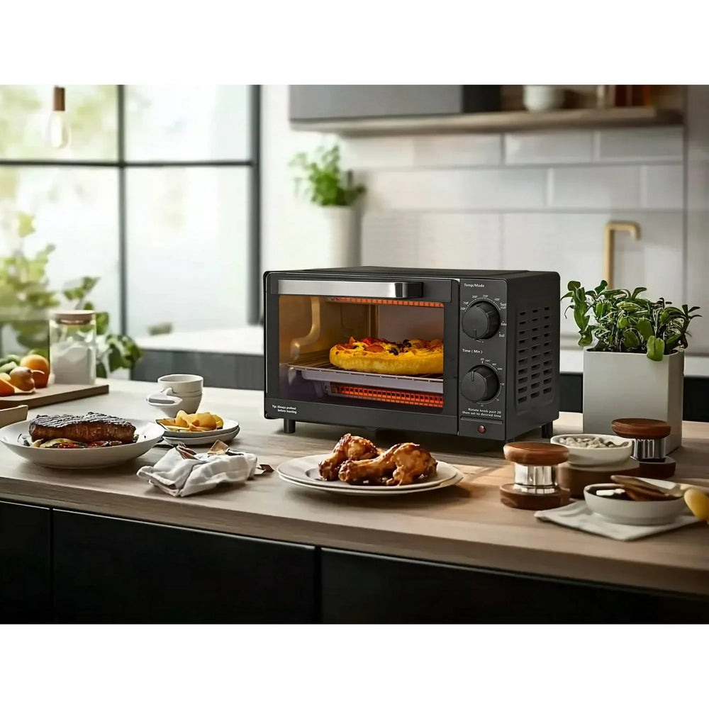 Mainstays 4-Slice Countertop Toaster Oven with 3 Settings, Includes Baking Rack and Pan, Black, New - USA MEGA SHOP