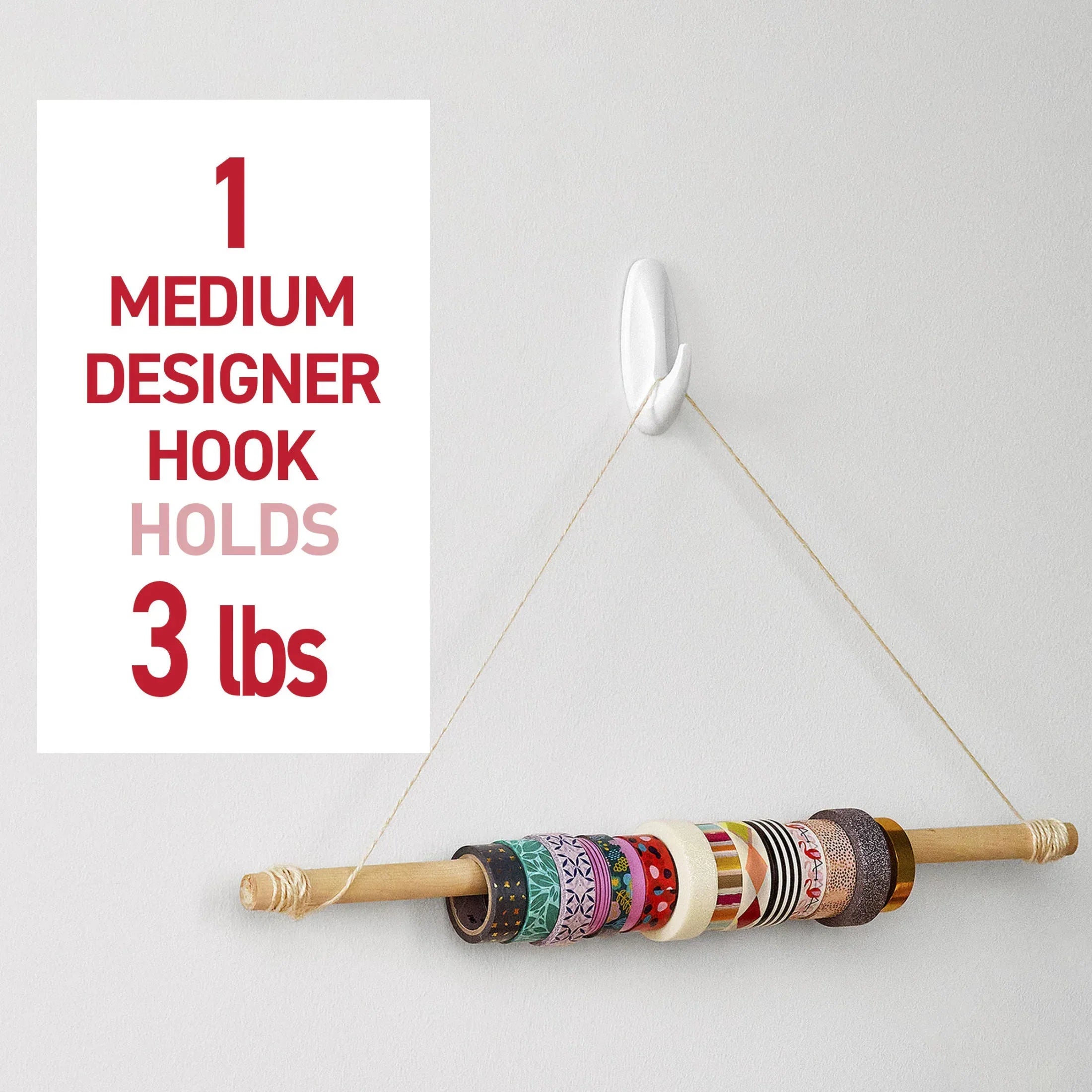 Command Medium Designer Hooks, White, 2 Wall Hooks