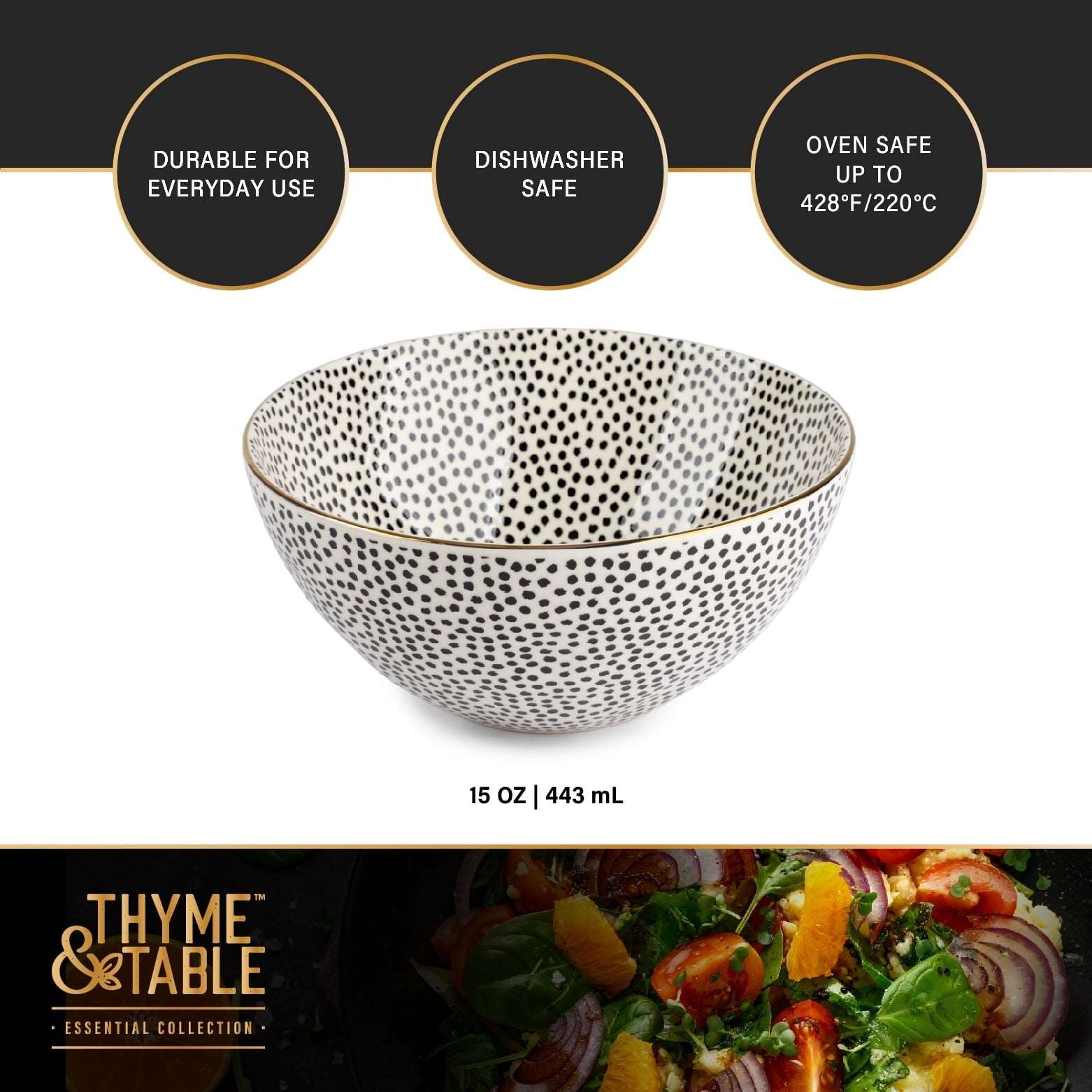 Thyme & Table Dot Large Ceramic Bowl Black and White