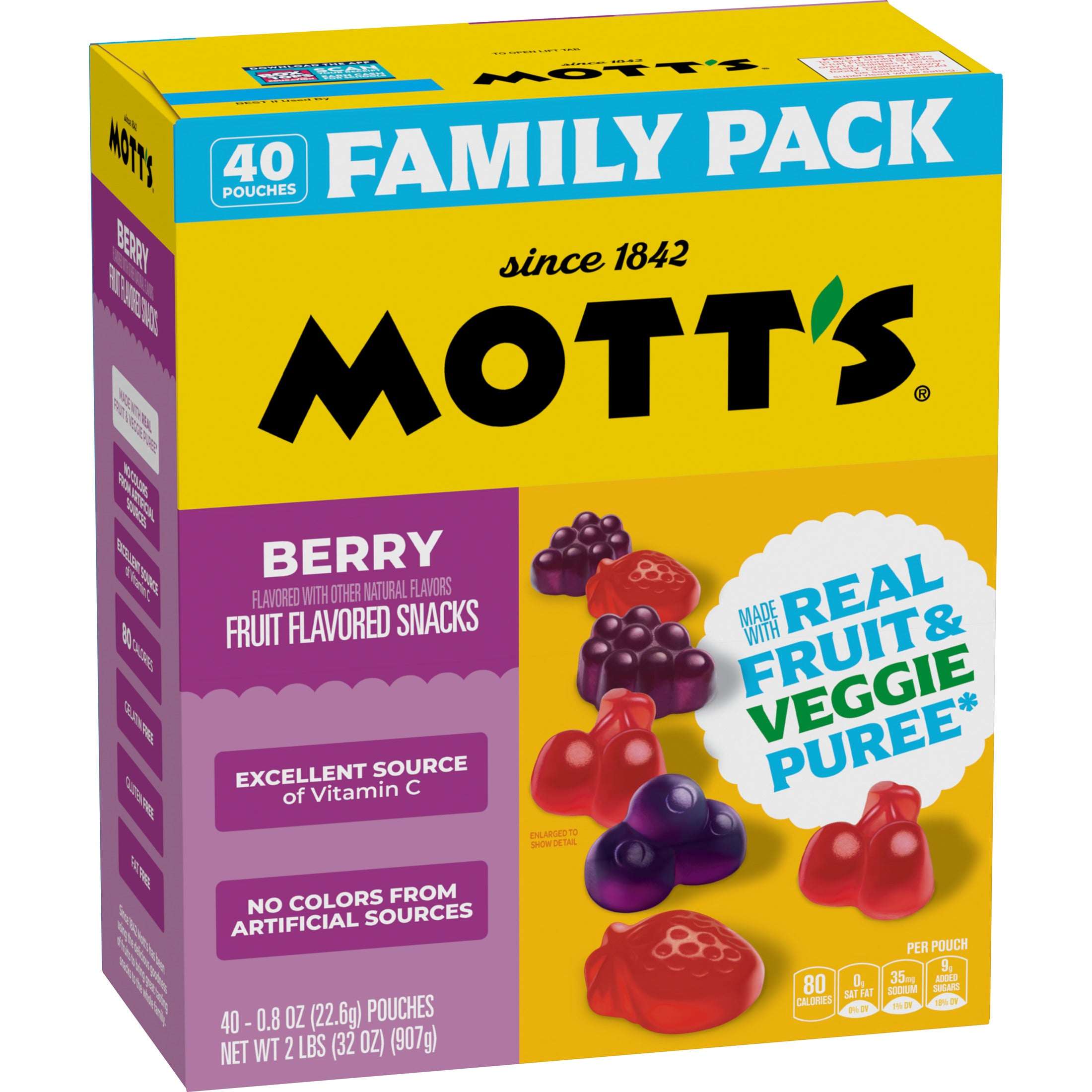 Mott's Berry Fruit Flavored Snacks, Valentine's Day, Family Pack, 40 Count, 32 oz