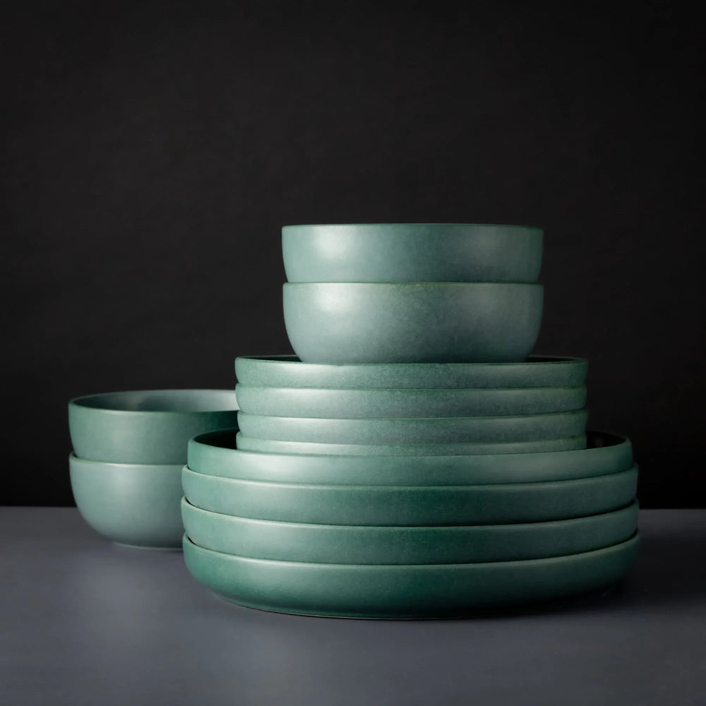 Thyme & Table Caspian Green 12-Piece Ceramic Dinnerware Set - USA MEGA SHOP