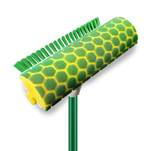 Replacement mop head with green honeycomb sponge and yellow scrub base, with bristles.