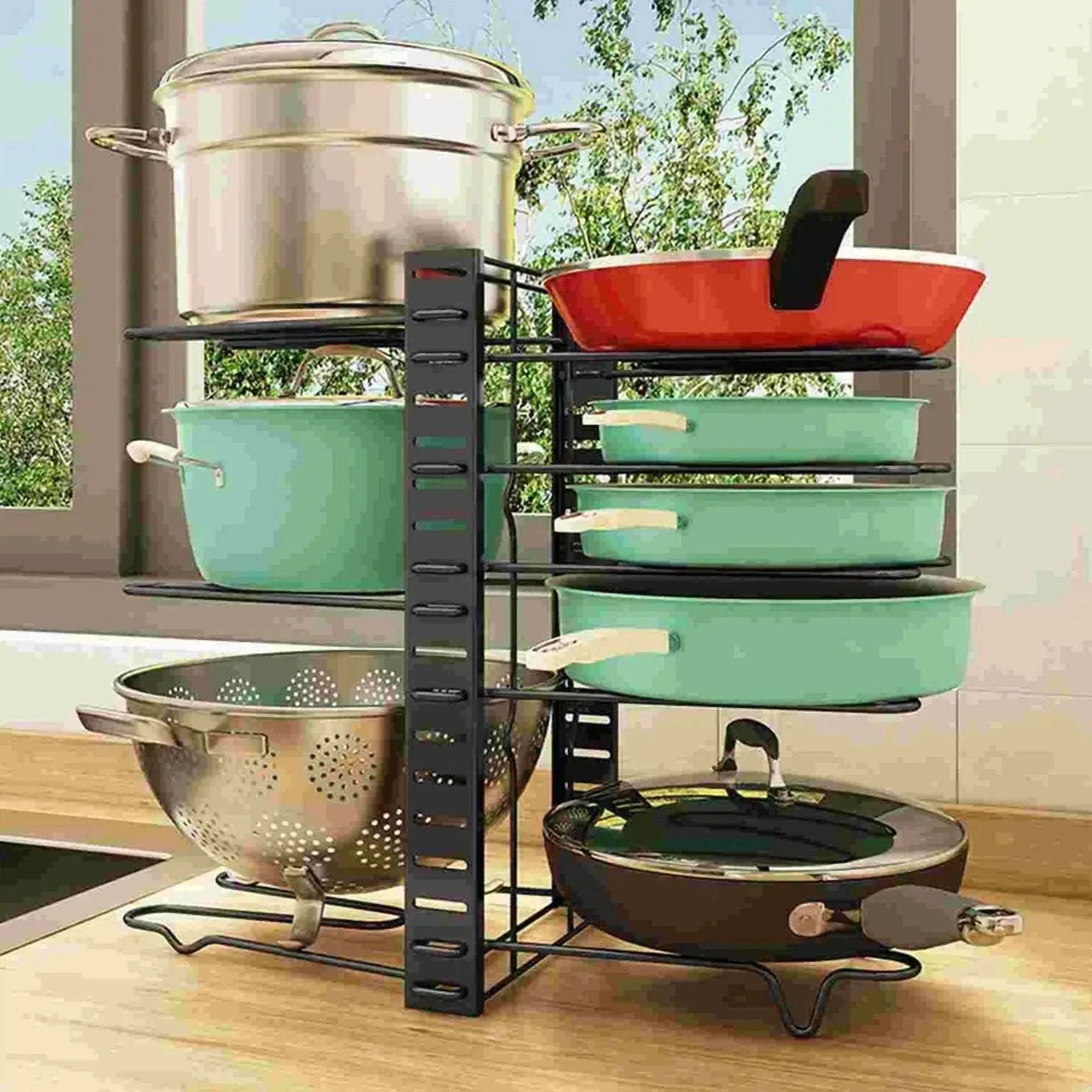 8-Tier Pots And Pans Organizer Holder Metal Kitchen Cabinet Organization Storage