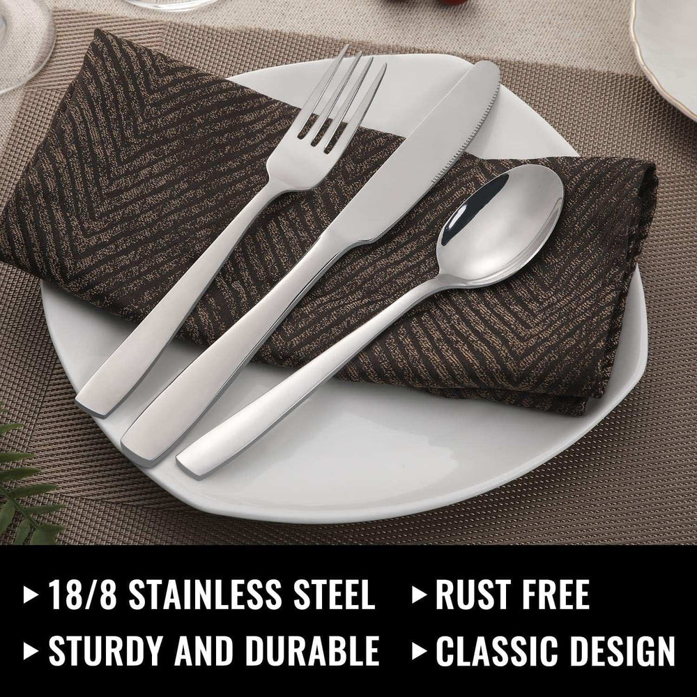 48-Piece Mirror Finished Black Silverware Set with Steak Knives, Black Flatware Set for 8, Stainless Steel Tableware Cutlery Set, Utensil Sets for Kitchen