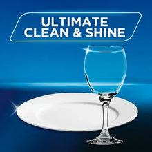 Dishwasher detergent tablet box graphic with glass and plate, Ultimate Clean & Shine