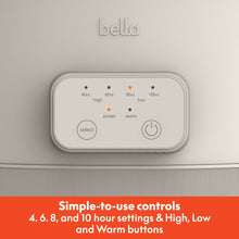 Oatmilk slow cooker control panel with temperature and timer buttons, bella