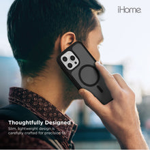 Black phone case with circular magnetic ring, seen on back, with camera cutouts