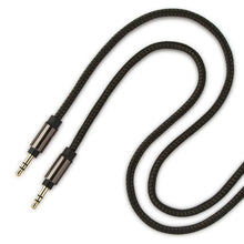 3.5 mm AUX cable with braided black jacket and two gold-plated 3.5 mm connectors