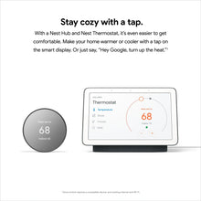 Charcoal smart thermostat with 68° display and circular remote sensor