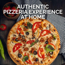 12-inch pizza with red sauce, basil, and olives on a thin crust.