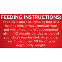 Large dog biscuit box back with feeding instructions panel and red header