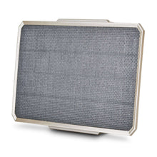 Rectangular solar power pack with dark gray panel and beige mounting frame