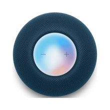 HomePod mini smart speaker in blue, top controls with glowing light ring