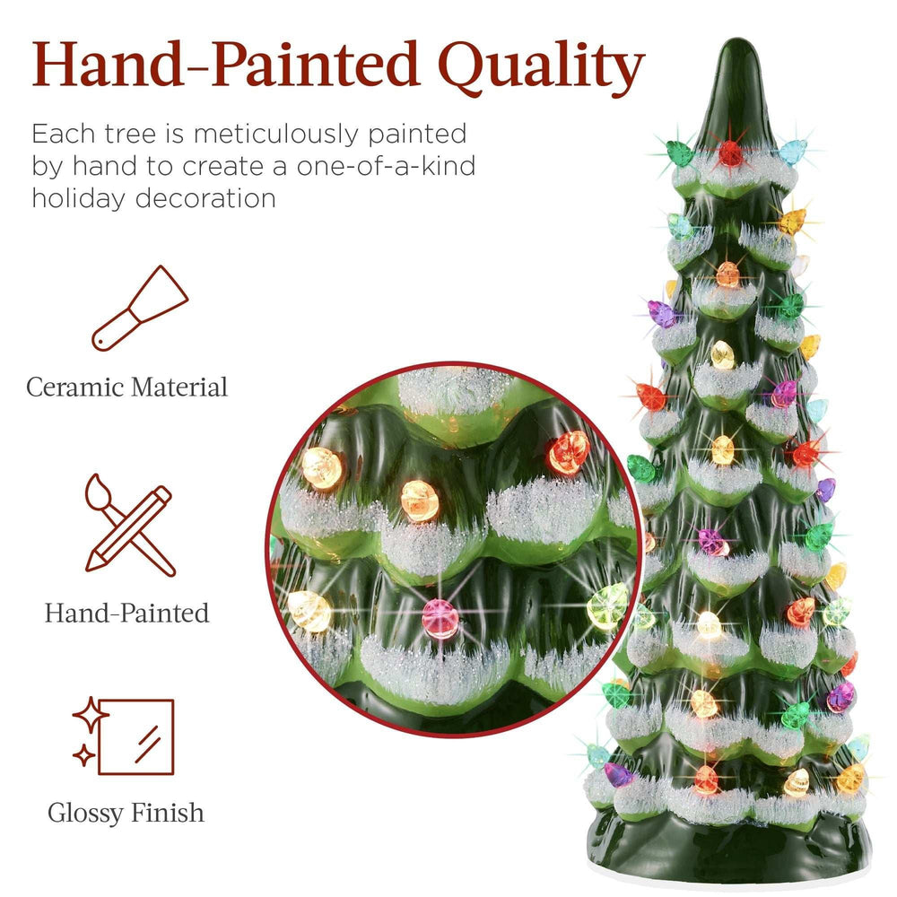Best Choice Products Set of 3 Pre-Lit Hand-Painted Ceramic Tabletop Christmas Trees w/ Multicolor Lights - Flocked Green - USA MEGA SHOP