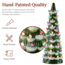 Green ceramic tabletop Christmas tree with multicolor LED lights and glossy finish