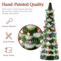 Best Choice Products Set of 3 Pre-Lit Hand-Painted Ceramic Tabletop Christmas Trees w/ Multicolor Lights - Flocked Green - USA MEGA SHOP