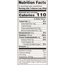 Nutrition facts panel for nacho cheese sauce: 110 calories per 1 cup serving