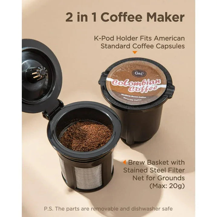Sboly Mini Single Serve Coffee Maker, Instant Coffee Maker One Cup for K Cup & Ground Coffee, 6 to 12 oz Brew Sizes, Capsule Coffee Machine with Water Window and Descaling Reminder, Black - USA MEGA SHOP