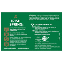 Irish Spring deodorant soap bar box back panel with ingredients and sourcing details.