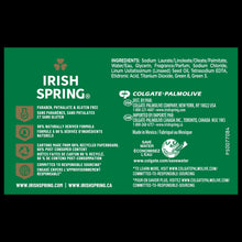 Irish Spring Original deodorant bar soap back panel in green pack, text and icons