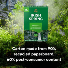 Irish Spring Original deodorant soap bar box, 4 bars, 12 hr fresh, green carton.