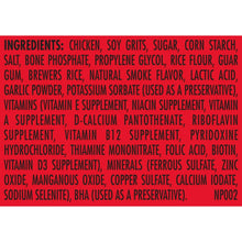 Dog treat package back panel with ingredients list
