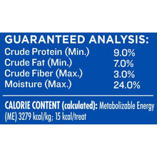 Milk-Bone peanut buttery bites dog treat guaranteed analysis panel on bag