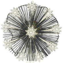 9-point star LED tree topper, silver tinsel with black wire ring