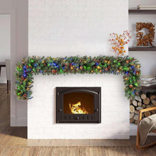 Pre-lit artificial greenery garland with blue and multicolor twinkle LED lights