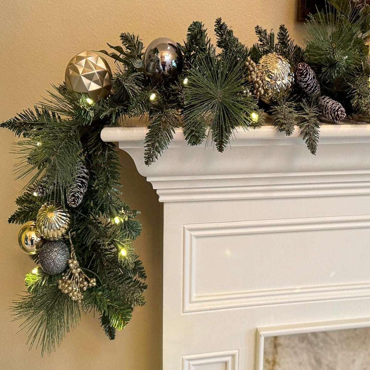 9' Pre-lit LED with Twinkle Artificial Decorated Garland, Metallic - USA MEGA SHOP