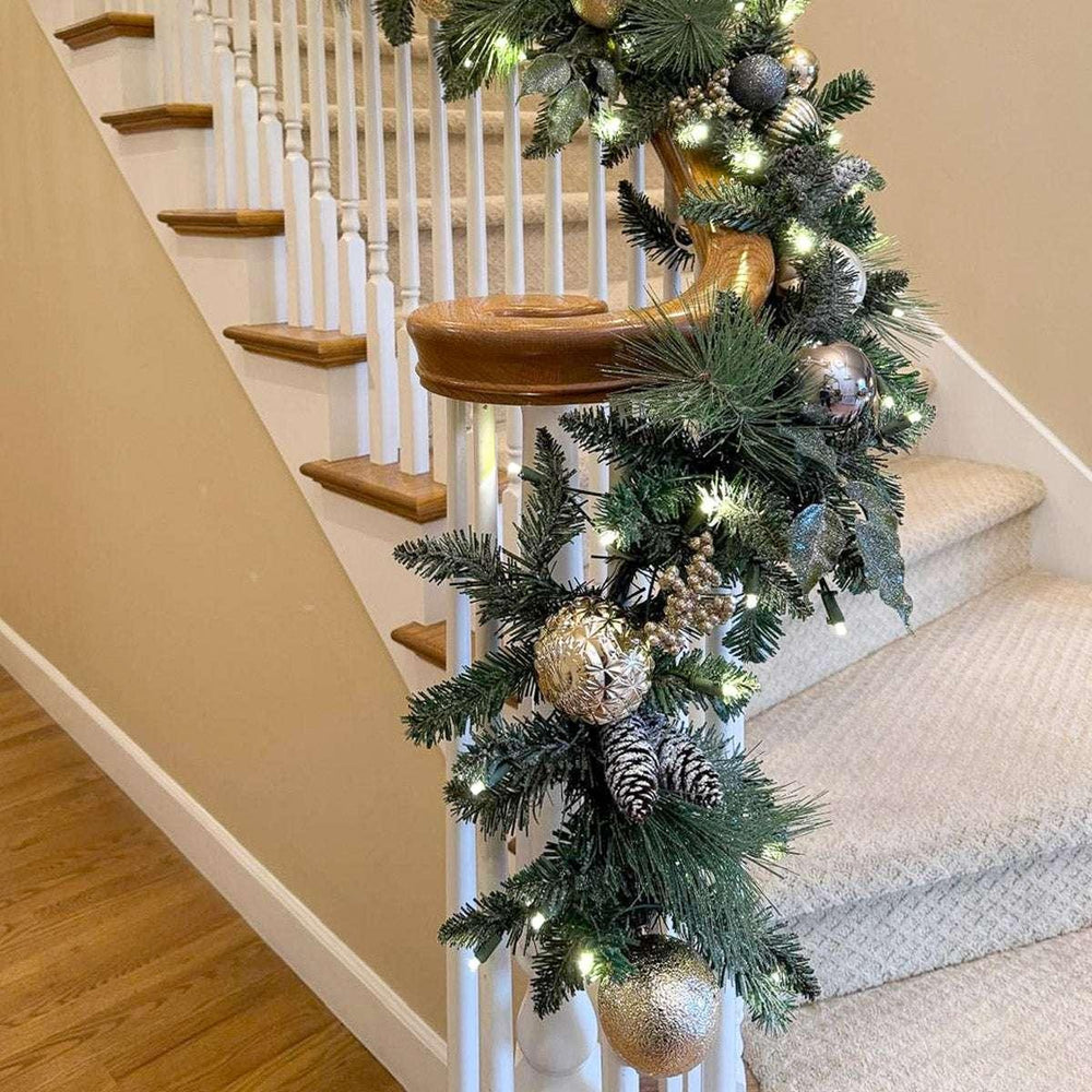 9' Pre-lit LED with Twinkle Artificial Decorated Garland, Metallic - USA MEGA SHOP