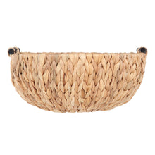 Natural woven water hyacinth decorative bowl with two end handles and braided rim