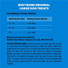 Large original dog chew treats feeding instructions panel with beige bone piece