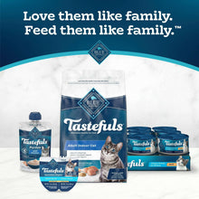 Blue Buffalo Tastefuls wet cat food variety pack with cans and pouches.