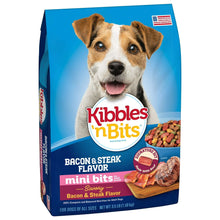 Dry dog food bag front, Bacon & Steak Flavor mini bits