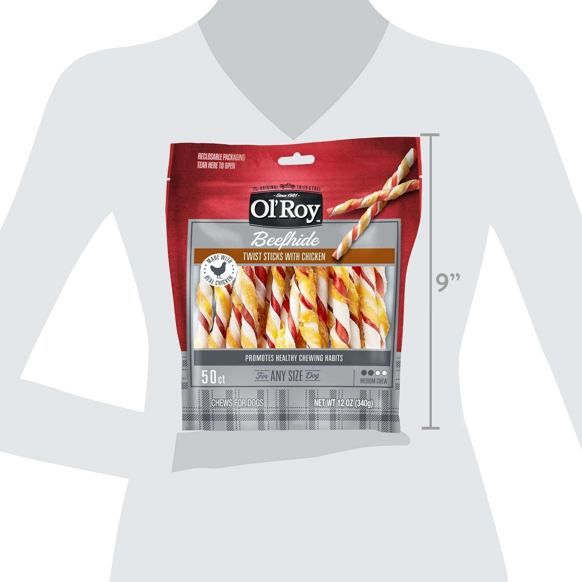Ol'Roy Rawhide Chicken Sticks, Dog Treats, Chicken Flavor, 5 inch, 50ct Pack