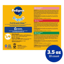 Pedigree puppy wet dog food package panel showing 3.5 oz and 18 count